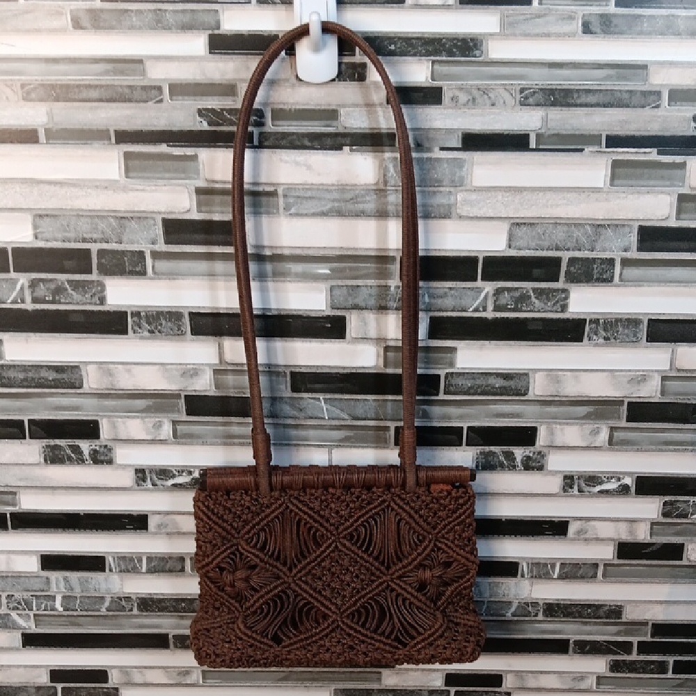 Bohemian Chocolate Brown Woven Small Handbag Snap Lock Bali Indonesia Art Purse